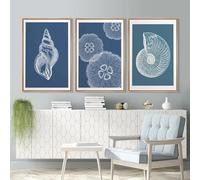Yocheng Blue Coastal Sea Antique Seashell Sketch Starfish Jellyfish Conch Poster Canvas Painting Print Wall Art For Kids Room Home Decor 60x80cmx3 No Frame