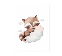 Yocheng Cartoon Cloud Animal Canvas Painting Wall Art Cute Raccoon Fox Deer Kids Bedroom Poster Nursery Picture Baby Room Decor Mural 40x50cm No Frame