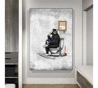 Yocheng Gorilla With Headphones Sitting On Toilet Canvas Painting Funny Animal Wall Art Pictures For Bathroom Home Decor 30x40cm No Frame