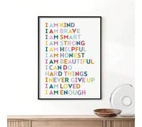 Yocheng Minimalist ”I Am Kind And Brave Slogan Canvas Prints Bohemian Style Alphabet Wall Art Poster For Living Room Home Decor 21x30cm No Frame