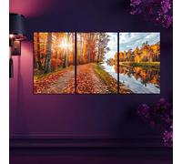 Yocheng Set Of 3 Autumn Landscape Canvas Wall Art Prints -Vibrant Fall Trees & River Reflection Scenery 30x40cmx3 No Frame