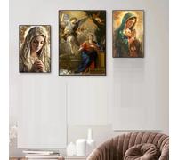 Yocheng Vintage Virgin Mary And Jesus Canvas Christian Faith Poster Home Wall Art, Vintage Living Room Kitchen Bathroom Decor 40x60cmx3 No Frame