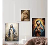 Yocheng Vintage Virgin Mary And Jesus Canvas Christian Faith Poster Home Wall Art, Vintage Living Room Kitchen Bathroom Decor 30x40cmx3 No Frame