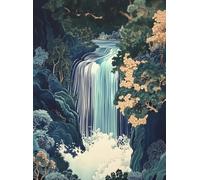 Yocheng Waterfall Wall Art Poster Asian Blue Green Mountains And Waters Landscape Room Home Decor Canvas Painting 60x90cm No Frame