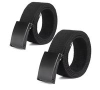 YOCHLEY 2 PCS Belts for Men, Work Belt Adjustable Mens Fabric Belt with Buckle, Cut To Fit Canvas Web Belts No Holes Nylon for Jeans Fits Anywhere, Plus Length 135 cm (2 Black)