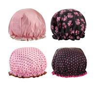 YOCHLEY 4 PCS Shower Caps for Women, Waterproof Bath Caps Double Layers Reusable Shower Cap Elastic Band Hair Cap for Girls Hair Protection All Hair Types and Lengths Spa Salon Home
