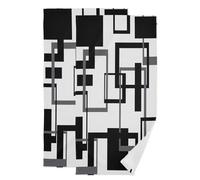 YOCIBIUT Black White Geometric Hand Towels for Bathroom Set of 2,Absorbent Microfiber Abstract Mid Century Gray Kitchen Towels 14"x28",Decorative Modern Bathroom Towels for Bath,Guest,Face,Shower