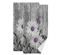 YOCIBIUT Rustic Floral Hand Towels for Bathroom Set of 2,Absorbent White Purple Daisy Flower Butterfly Gray Barn Farmhouse Kitchen Towels 14"x28",Decorative Bathroom Towels for Bath,Guest,Face,Shower