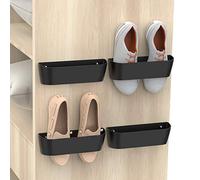 Yocice Wall Mounted Shoes Rack 4Pack with Sticky Hanging Strips, Plastic Shoes Holder Storage Organizer,Door Shoe Hangers (SM03-Black-4)