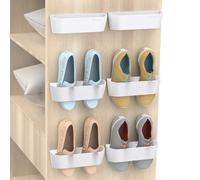 Yocice Wall Mounted Shoes Rack 6Pack with Sticky Hanging Strips, Plastic Shoes Holder Storage Organizer,Door Shoe Hangers (SM03-White-6)