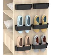 Yocice Wall Mounted Shoes Rack 6Pack with Sticky Hanging Strips, Plastic Shoes Holder Storage Organizer,Door Shoe Hangers (SM03-Black-6)