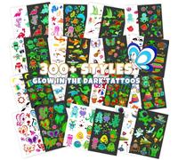 Yocieco Temporary Tattoos for Children, 300+ Pieces, Glow in the Dark, Luminous Party Supplies with Car/Dinosaur/Space/Butterfly Favors for Boys and Girls