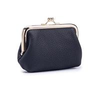 Yocipa Genuine Leather Clip Coin Purse with Key Ring, Multi-Card Slots, Kiss Lock Frame Wallet, Multiple Colors Available, Black, Clip Coin Purse