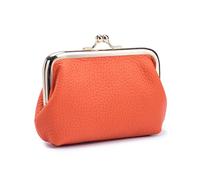 Yocipa Genuine Leather Clip Coin Purse with Key Ring, Multi-Card Slots, Kiss Lock Frame Wallet, Multiple Colors Available, Orange, Clip Coin Purse