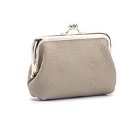 Yocipa Genuine Leather Clip Coin Purse with Key Ring, Multi-Card Slots, Kiss Lock Frame Wallet, Multiple Colors Available, Light Grey, Clip Coin Purse