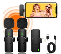 YOCOM Wireless Lavalier Lapel Microphone for iPhone, iPad, Double Ultra-Low Delay Recording Mics with Noise Reduction Chip for Two-Person Long Creat Time, Live Stream, Interviews