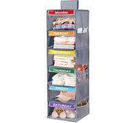 YOCOMEY 6-Shelf Weekly Closet Hanging Organizer for Kids, 6-Grid Days of the Week Baby Kids Clothing Organizer Monday through Saturday, Foldable Oxford Cloth Closet Clothes Weekday Storage (Gray)