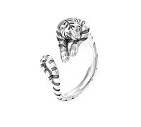 Yocoyee Unique Punk Lizard Tiger Ring for Men Vintage Thai Silver Vivid Animal Opening Adjustable Ring-Tiger