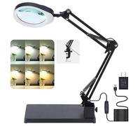 YOCTOSUN 10X Magnifying Glass Lamp with 6 Color Modes Stepless Dimmable, 96 LEDs and 5" Real Glass Lens, Adjustable Swivel Arm Desk Magnifier with Light and Stand for Crafts Hobby Close Work