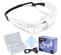 YOCTOSUN Head Magnifier Glasses with 3 LED Lights and Detachable Lenses 0.75X, 1.25X, 2.0X, 3.0X and 4.0X, USB Charging Eyeglasses Magnifier, Magnifying Glasses with Light for Close Work Hobby Crafts