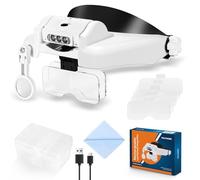 YOCTOSUN LED Headband Magnifier, Rechargeable Illuminated Magnifying Visor -1X to 14X Zoom, Hands Free Head Mounted Magnifying Glasses with Lights for Close Work, Sewing, Crafts, Jewelry, Watch Repair