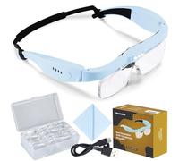 YOCTOSUN Magnifiers with 3 LED Lights, Magnifier Headset with 5 Detachable Lenses 0.75X, 1.25X, 2.0X, 3.0X and 4.0X, Head Magnifier for Close Work, Hobby Crafts