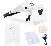 YOCTOSUN Magnifying Glass with Light, Rechargeable Head-Mounted Magnifier with 6 Lenses 1.0X-4.0X, Headband Magnifier with 3 Light Colors, Hands-Free Head Magnifying Visor for Crafts, Sewing, Jewelry