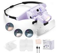 YOCTOSUN Magnifying Glass with Light, Rechargeable Headband Magnifier with 6 Lenses 1.0X-4.0X,3 Light Colors, Hands-Free Lighted Magnifying Visor for Close Work, Crafts, Sewing, Jewelry