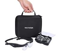 YOCTOSUN Magnifying Glasses with 2 LED Lights,4 Detachable Lenses, Storage Case, Head Strap, Hands Free Headband Magnifier for Close Work, Jewelry, Hobby,Crafts