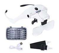 YOCTOSUN Magnifying Glasses with 4 LED Lights, Headband Magnifier with 5 Detachable Lenses 1X, 1.5X, 2X, 2.5X 3.5X -Rechargeable Hands Free Lighted Head Magnifier Glass for Crafts, Cross Stitch, Hobby