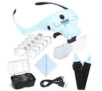YOCTOSUN Magnifying Glasses with Light for Close Work, Head Magnifier with 4 LED Lights and 5 Detachable Lenses 1X to 3.5X,Rechargeable Hands Free Headband Magnifier Glasses for Crafts, Hobby