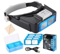 YOCTOSUN Magnifying Glasses with Light for Close Work, Rechargeable Headband Magnifier with 4 Lenses 1.5X-3.5X, Hands Free Magnifying Glass Visor for Jewelers, Crafts, Hobby