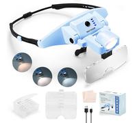 YOCTOSUN Rechargeable Headband Magnifier with 6 Lenses 1.0X-4.0X, Hands-Free LED Head Magnifying Visor with 3 Light Colors, Magnifying Glasses for Close Work, Crafts, Sewing, Jewelry