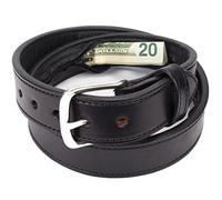 Yoder Leather Company Hidden Money Pocket Travel Belt English Bridle Leather with Zippered Secret Cash Pocket, Black, 46" (Waist 44), Modern