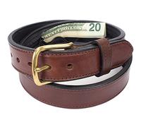 Yoder Leather Company Hidden Money Pocket Travel Belt English Bridle Leather with Zippered Secret Cash Pocket, Brown, 52" (Waist 50), Modern