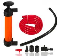 YODJEW Dual Purpose Air and Fluid Transfer Pump - Hand Pump Siphon for Water, Oil, Liquid, and Air, Red, 48-inch Hoses