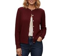 YODNBUK Burgundy Cardigan for Women UK Classic Cable Knit Button Down Cardigan Soft Crew Neck Long Sleeve Ladies Jumper Warm Autumn Winter Knitwear for Work Office