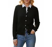YODNBUK Women's Black Chunky Cable Knit Cardigan Jumper Sweaters Button Down Open Front Long Sleeve Crew Neck Soft Autumn Coat