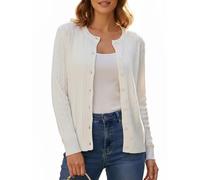 YODNBUK Women's Chunky Cable Knit Cardigan Jumper UK, Soft Cream Button Down Long Sleeve Sweater, Cozy Knitwear for Autumn Layering