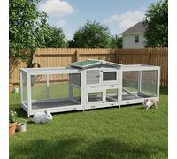 YODOLLA 2.4m Large Wooden Rabbit Hutch Outdoor Double Run, Guinea Pig Cage with Sliding Tray for 3-4 Rabbits