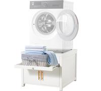 YODOLLA Metal Washing Machine Stand with Drawer & Pull-out Shelf, 320KG Capacity Laundry Pedestal for Washer Dryer - White