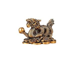 YODOOLTLY Feng Shui Dragon Statue- Chinese Dragon on Ancient Coins Figurine Ornament Attract Wealth and Good Luck Office Home Decor (Bronze)
