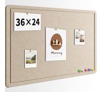 YODOYO Bulletin Board, 36 x 24inches Decorative Felt Pin Board, Vision Board Cork Board Alternative for Wall, Foldable Photo Board Self-Adhesive Vision Board Mood Board with 20 Pushpins，Brown