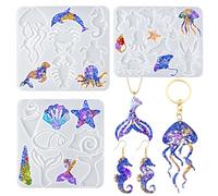 YODOYO - Resin Molds for Earring 3pcs Ocean Marine Life UV Jewelry UV Resin Molds Jellyfish Shell Starfish Earring Keychain Pendant Silicone Mold DIY Crafts