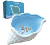 YODWIDM Ceramic Conch Shell Jewelry Tray, Blue Shell Jewelry Dish, Trinket Dish, Earring Ring Holder Dish Ocean Coastal Decor Jewelry Plate Tray Key Bowl for Jewelry Christmas Room Beach Decor