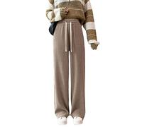 yoeasy Women Corduroy Vintage Pants Elastic Waist Wide Leg Pocketed Trouser, Khaki, XL