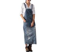 Yoeasy Women's Distressed Denim Overall Dress - Adjustable Strap Pinafore A-Line Mid Long Jean Bib, Light Blue, M