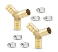 Yoebor 2pcs Brass Hose Barb Fitting Y-shape Tee 1" Barbed x 1" Barbed x 1" Barbed 3-way Wye T-fitting W/6 Hose Clamps