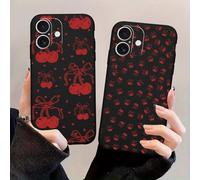Yoedge 2 Pack Cartoon Cherry Phone Case for iPhone 17 6.3",Cute Kawaii Cherry Bow Pattern Cases Aesthetic Design,Black TPU Bumper Protective Cover for Girls Women