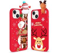 Yoedge 2 Pack Christmas Phone Case for iPhone 15 6.1" with 3D Cartoon Doll,Soft Silicone with Elk Santa Claus Aesthetics Pattern,Shockproof Matte Xmas Deer Cover,for Women and Girls